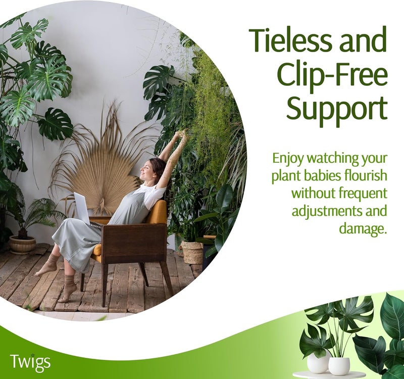 Twigs Ga دعامات نبات مونستيرا القابلة للتكديس، دعم للتسلق للاستخدام الداخلي والخارجي، ملحقات نباتية، بديل جمالي لأعمدة الطحالب والشبكات – مونستيرا الأخضر، عبوة 5، 17 بوصة طول - Image 3